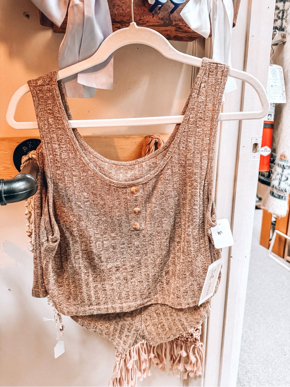 Casual Sleeveless Knit Tank Top in Taupe